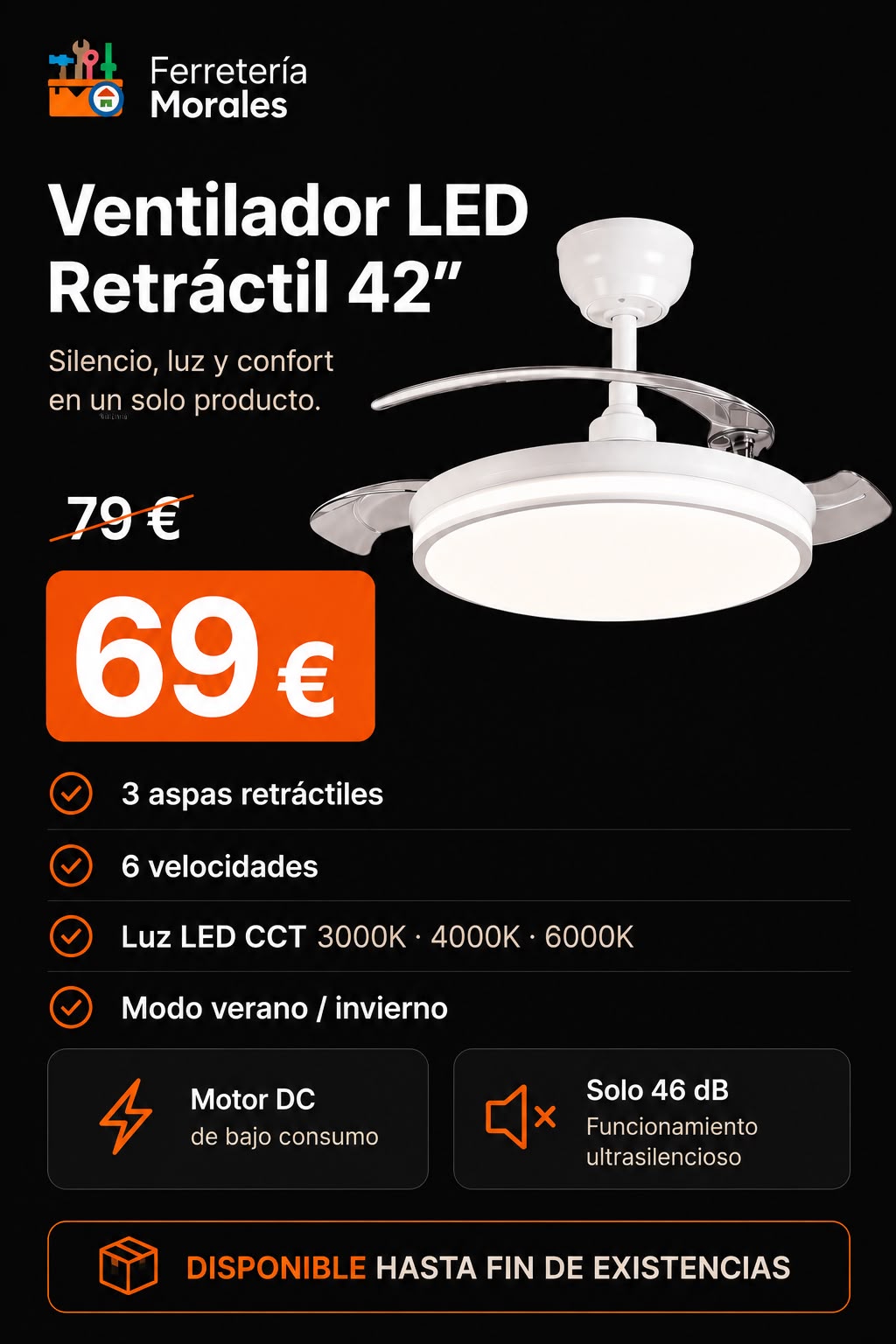Oferta semanal: Ventilador LED Retráctil 42" por 69€